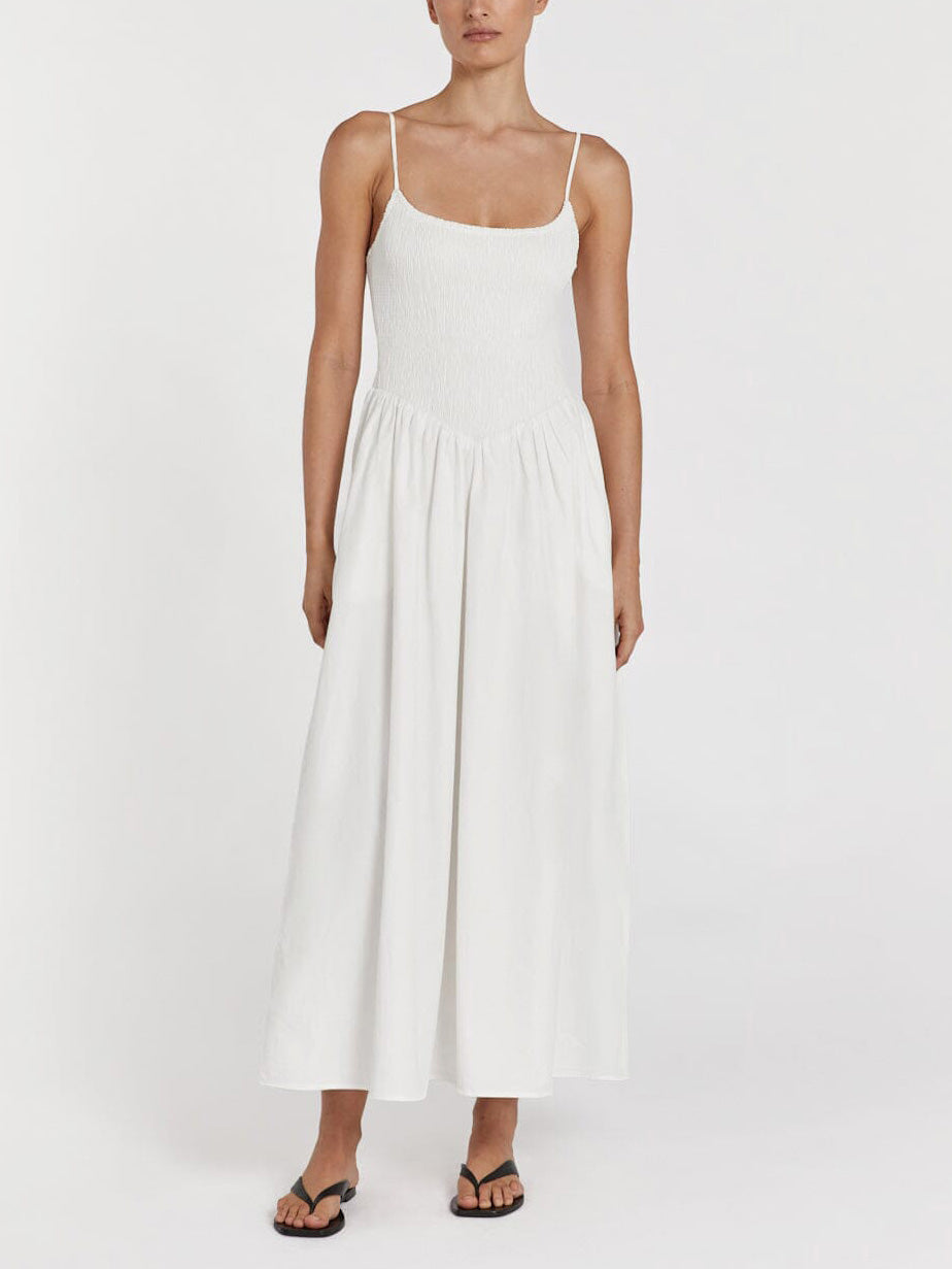 Spaghetti Strap Solid Color Slit Midi Dress