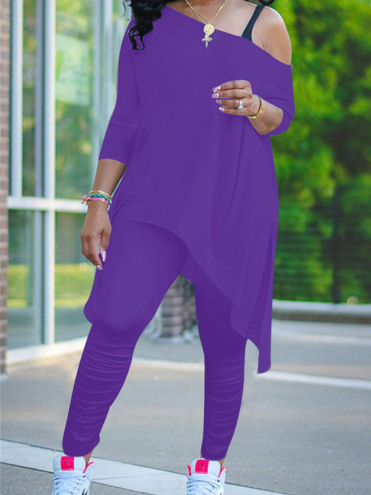 Plus Size Two Piece One Shoulder Tops+ Pants