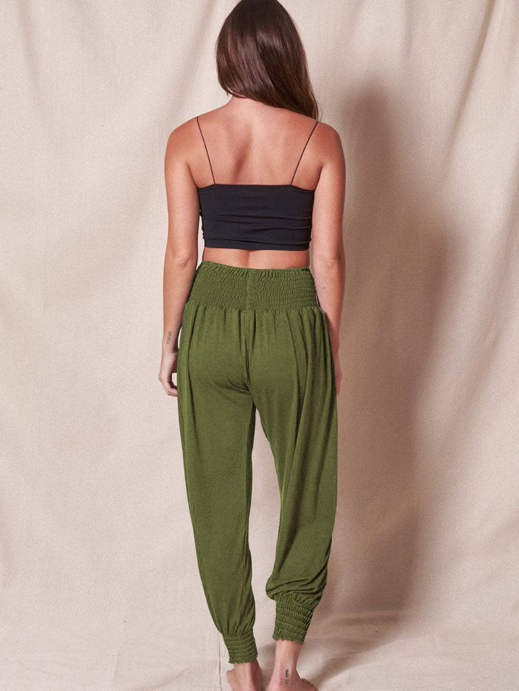 Elastic Waist Solid Color Loose Long Pants