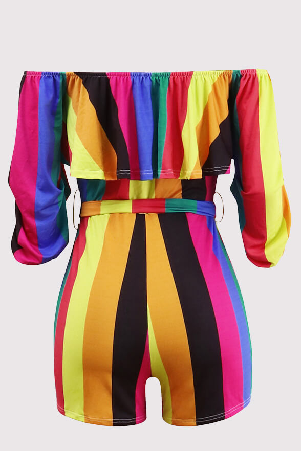 Off Shoulder Floral Rainbow Short Jumpsuits