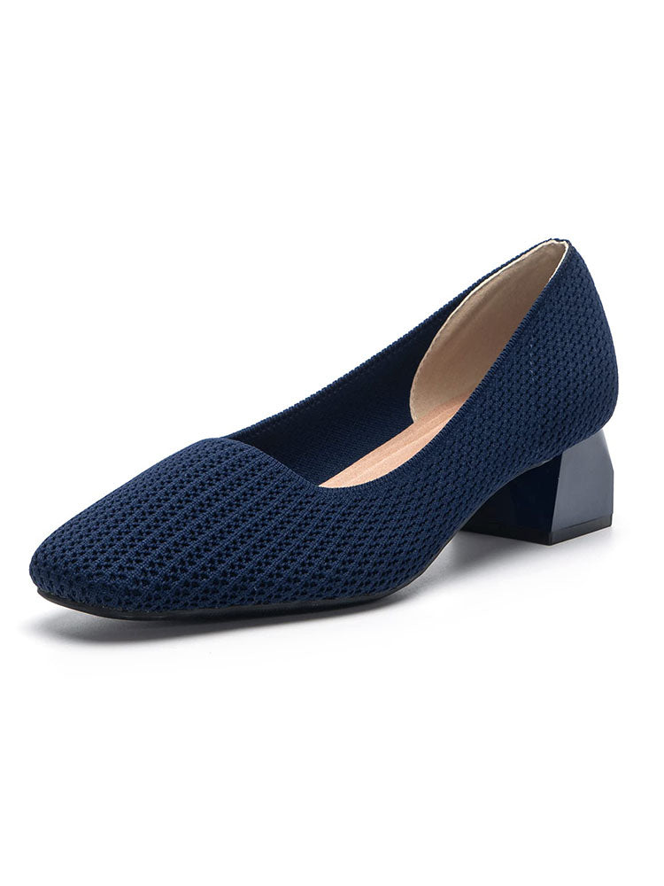Knit Square Toe Low Heels