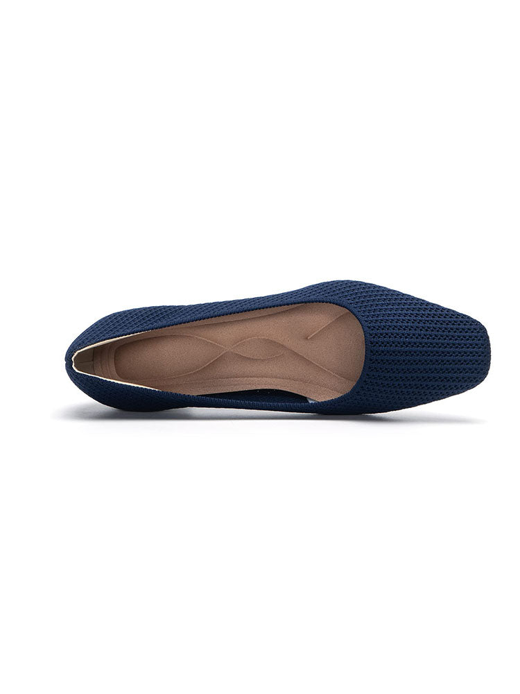 Knit Square Toe Low Heels