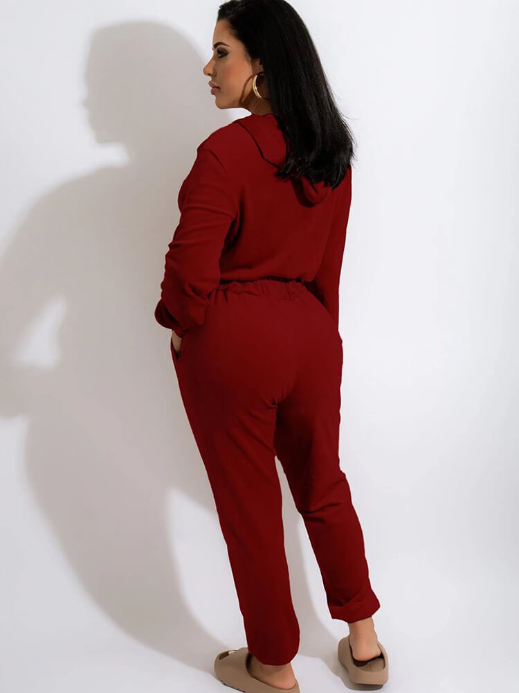 Long Sleeve Drawstring Waist Long Pants Jumpsuits