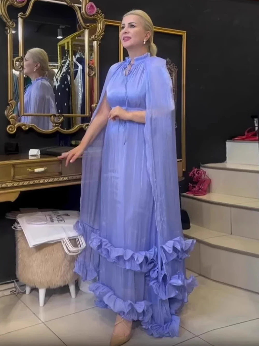 Elegant Turtleneck Sheath Maxi Dress with Cloak Sleeves and Draped Detail