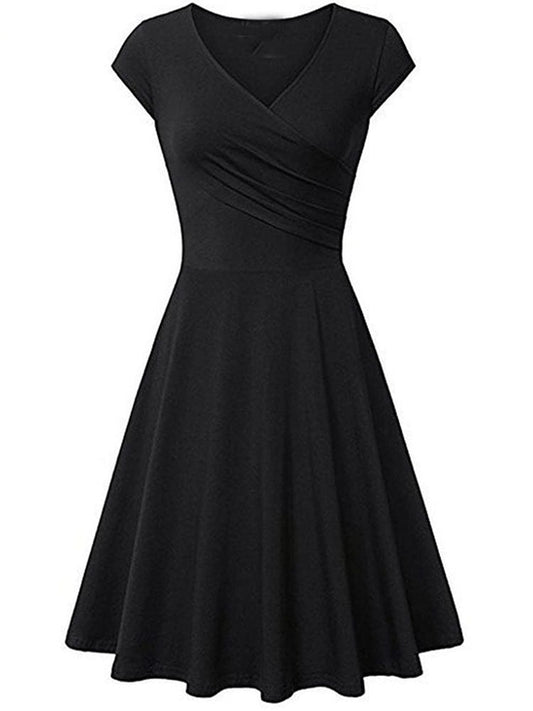 V Neck Pleated Short Sleeve Dresses