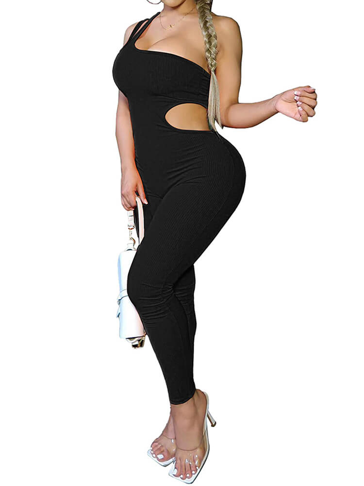 One Shoulder Cutout Bodycon Jumpsuits