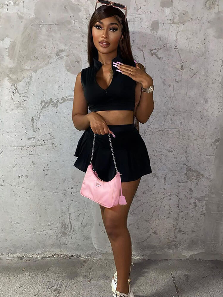 Cut Out Tank Crop Top & Pleated Skirt
