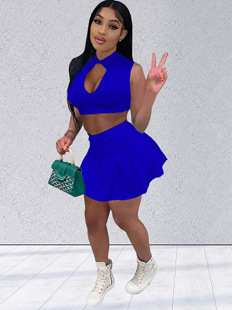 Cut Out Tank Crop Top & Pleated Skirt