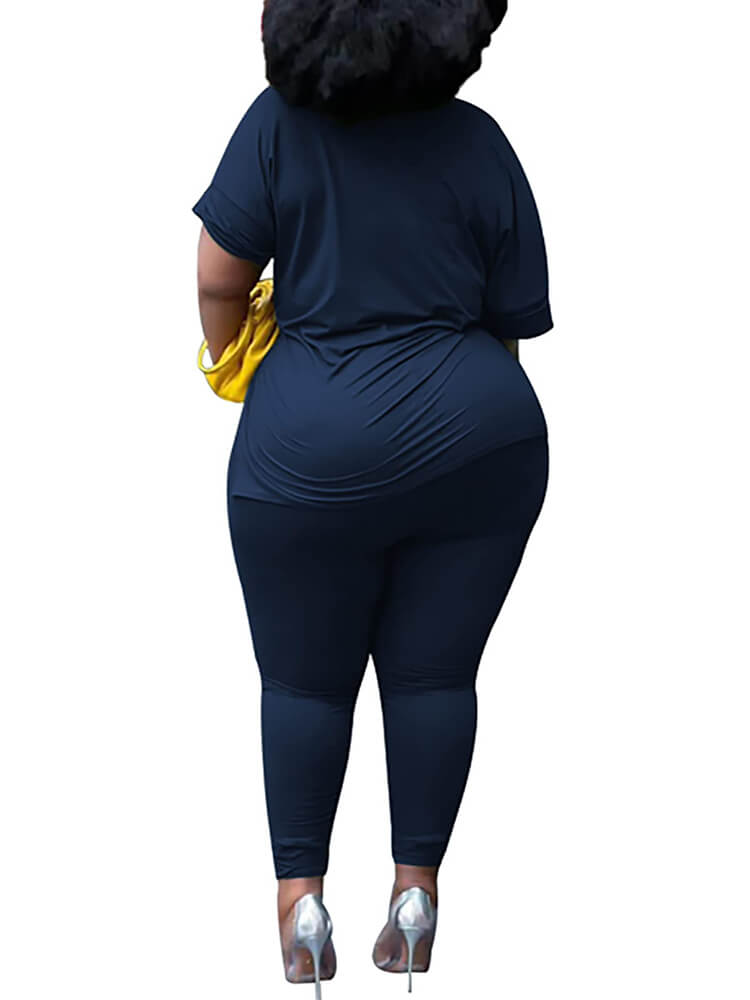 Plus Size Short Sleeve Tops Bodycon Long Pants Set