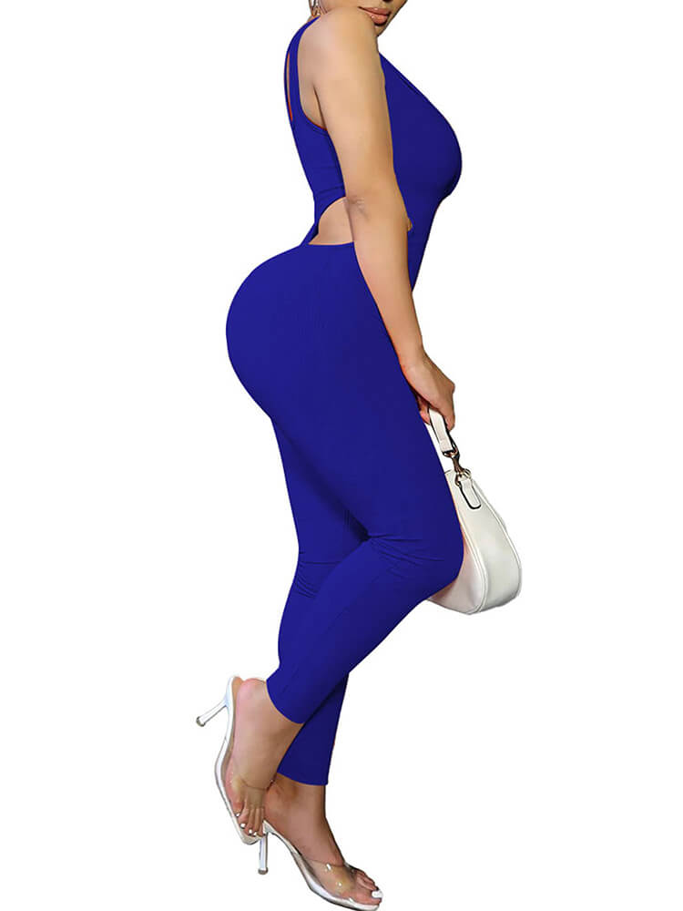 One Shoulder Cutout Bodycon Jumpsuits
