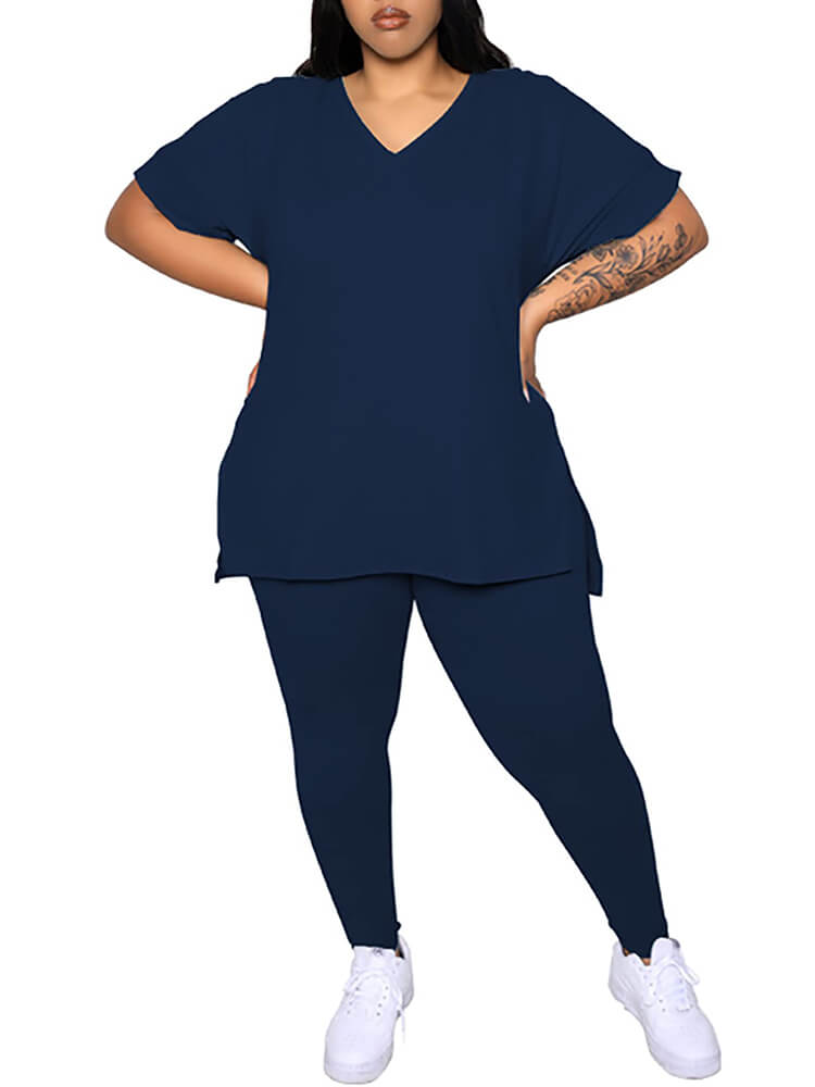 Plus Size Short Sleeve Tops Bodycon Long Pants Set