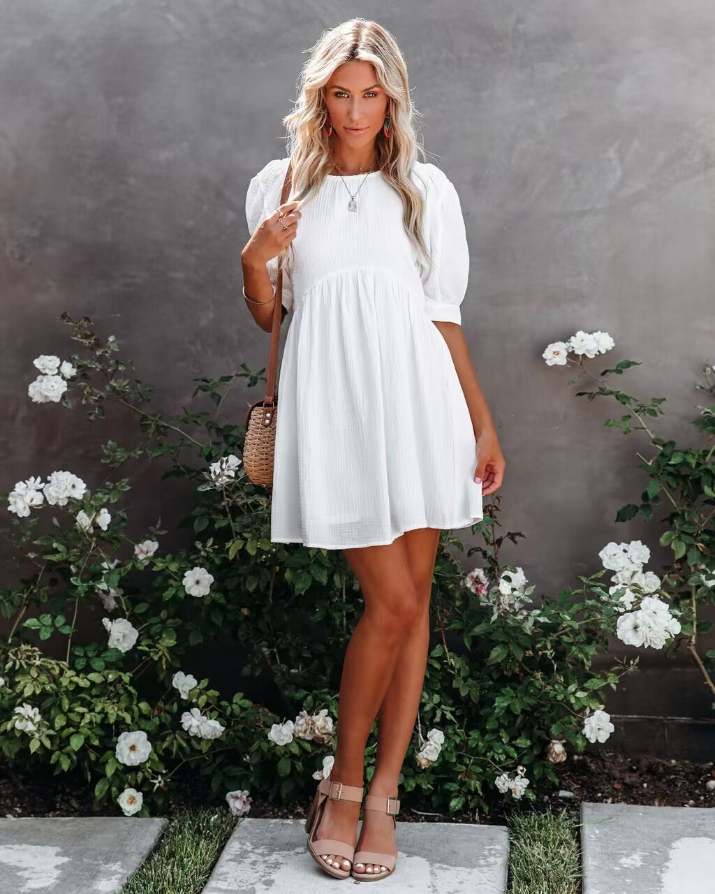 Puff Sleeve Ruffled Loose Mini Dresses