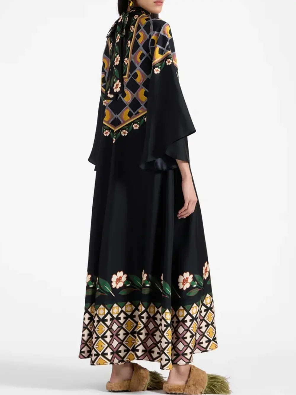 Elegant Flower Bud Print Style V-neck Loose Dress