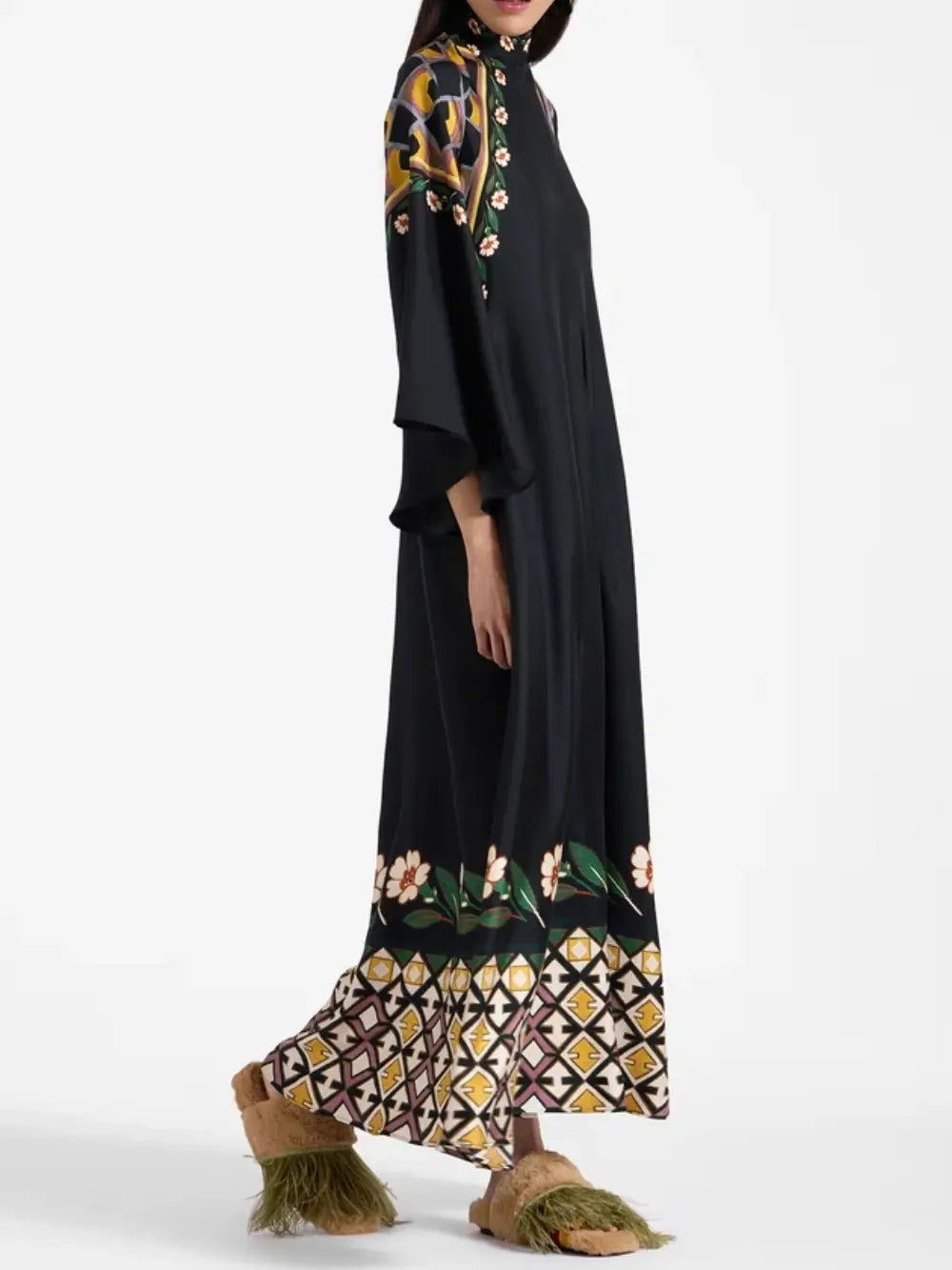 Elegant Flower Bud Print Style V-neck Loose Dress