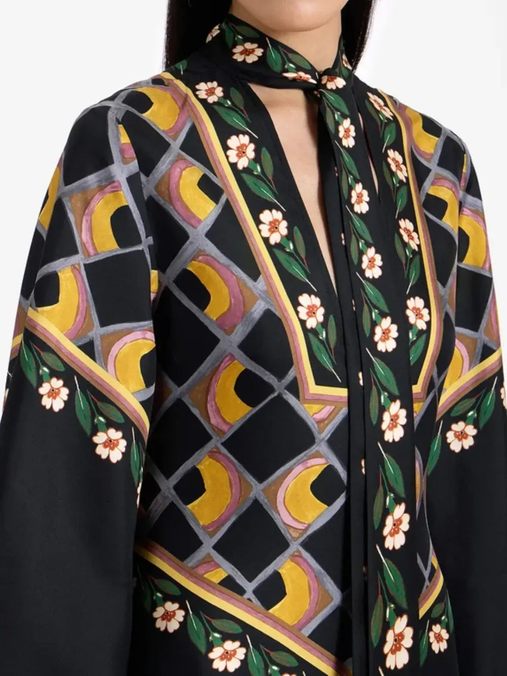 Elegant Flower Bud Print Style V-neck Loose Dress