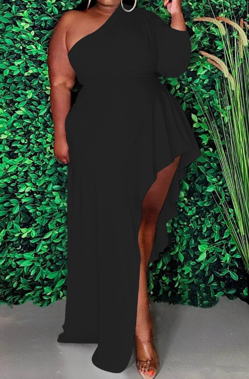 One Shoulder Asymmetrical Solid Maxi Dresses
