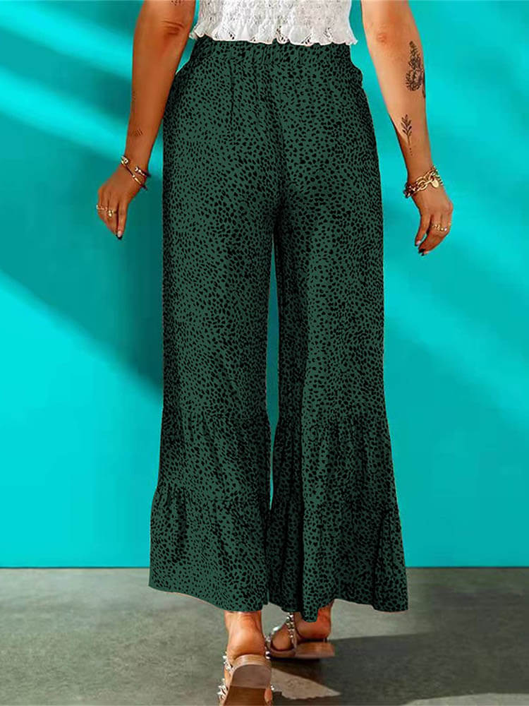 High Waist Leopard Print Ruffle Long Pants