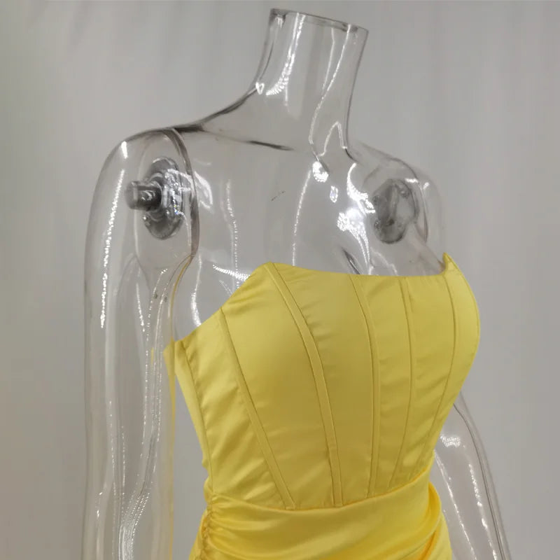 Strapless Satin Ruched Mini Dress with Side Zipper