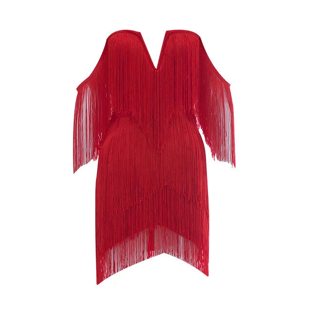 Off-Shoulder Strapless Tassel Mini Dress