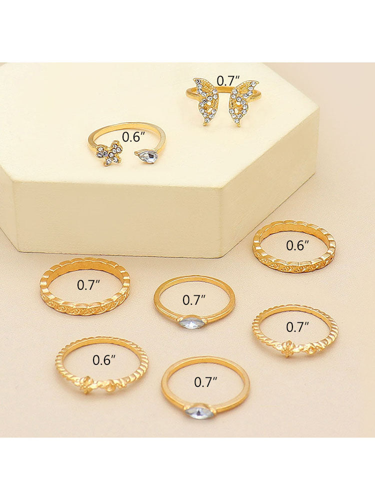 Flower Heart Butterfly Pearl Rings Sets