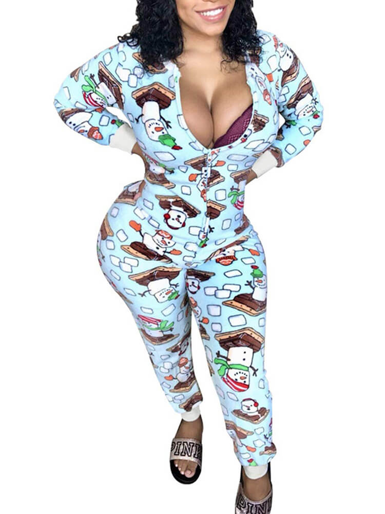 Long Sleeve Printed Zipper Jumpsuits