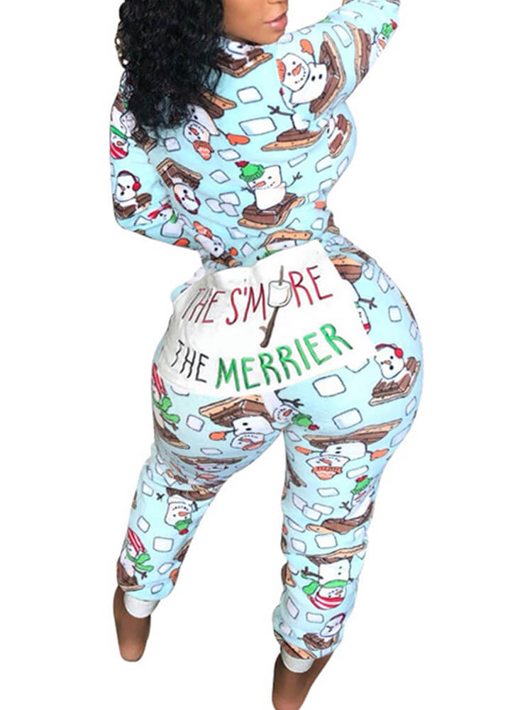 Long Sleeve Printed Zipper Jumpsuits
