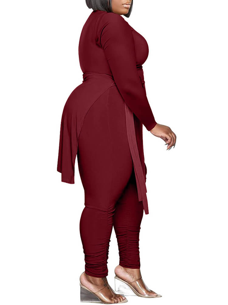 Irregular Hem Slit Tops & Ruched Bodycon Long Pants