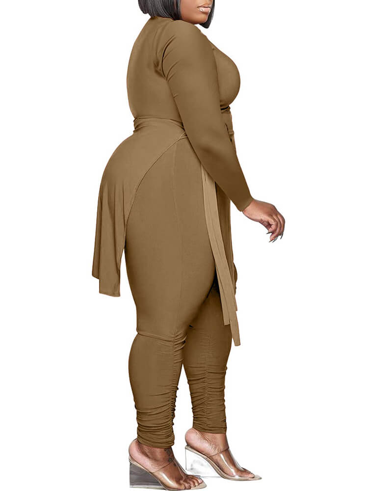 Irregular Hem Slit Tops & Ruched Bodycon Long Pants