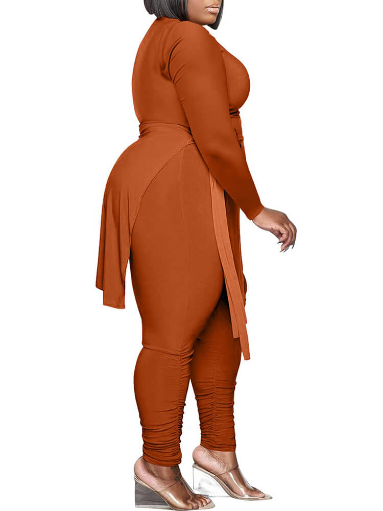Irregular Hem Slit Tops & Ruched Bodycon Long Pants
