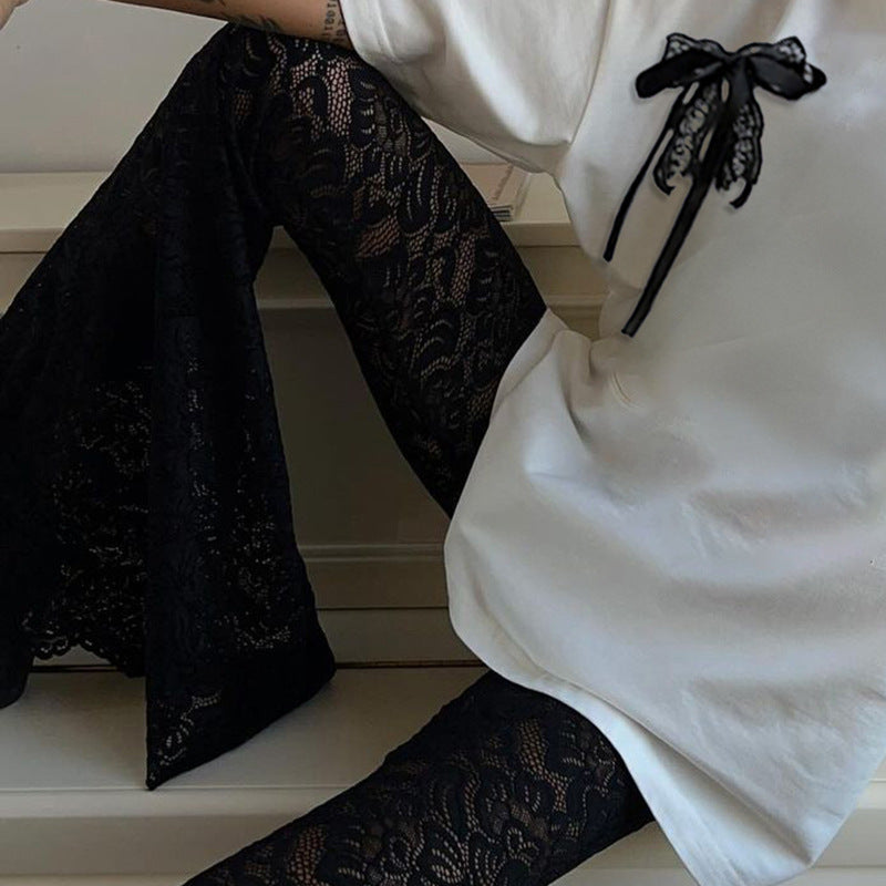 High-Waisted Floral Lace Pants