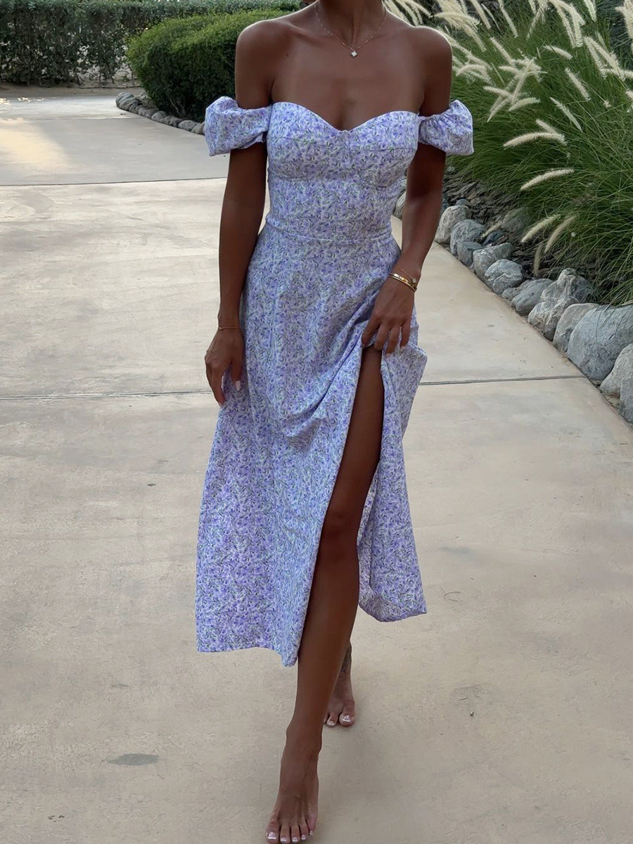 Floral Long Dress With Slits And Slim Fit