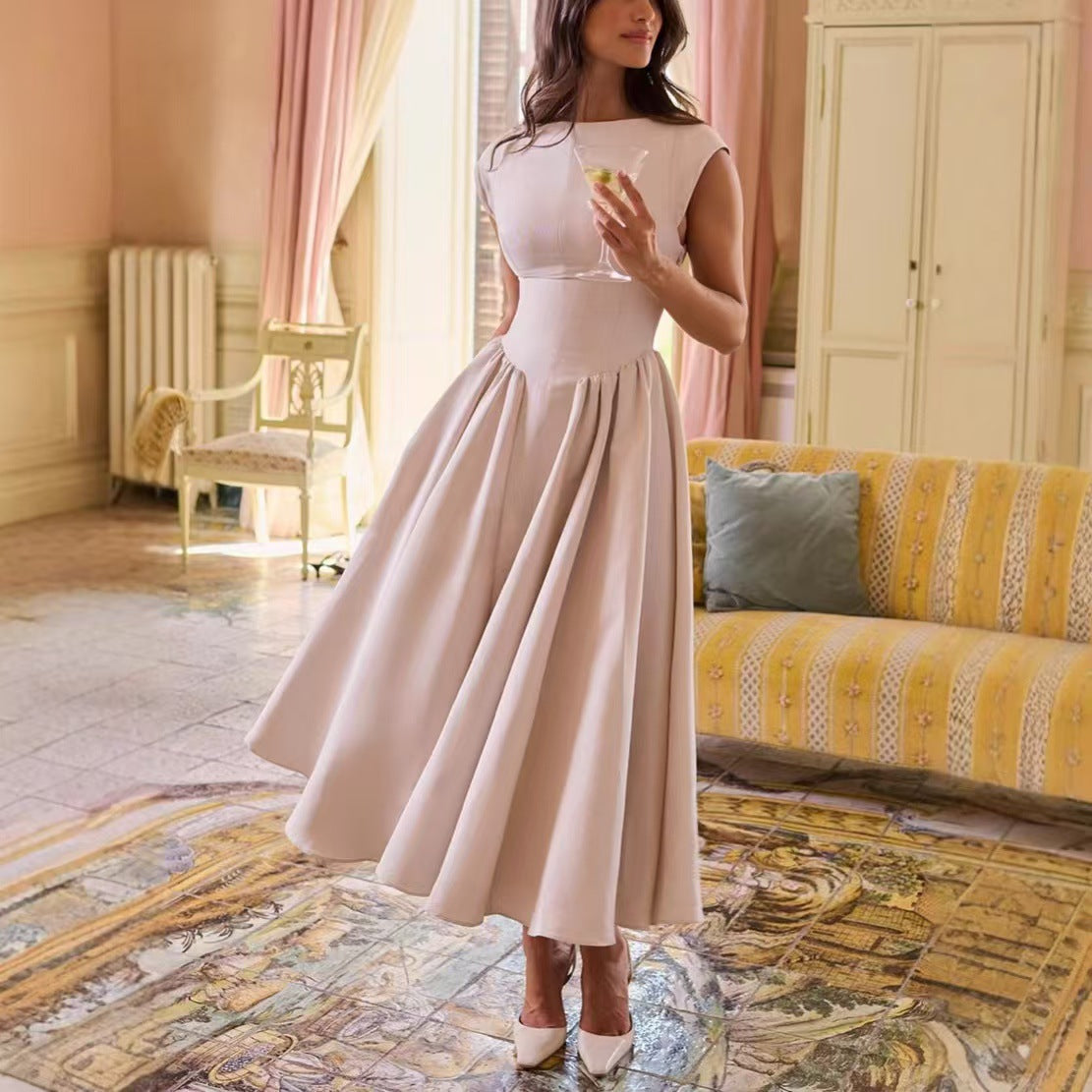 Elegant Backless Waist Midi Dress
