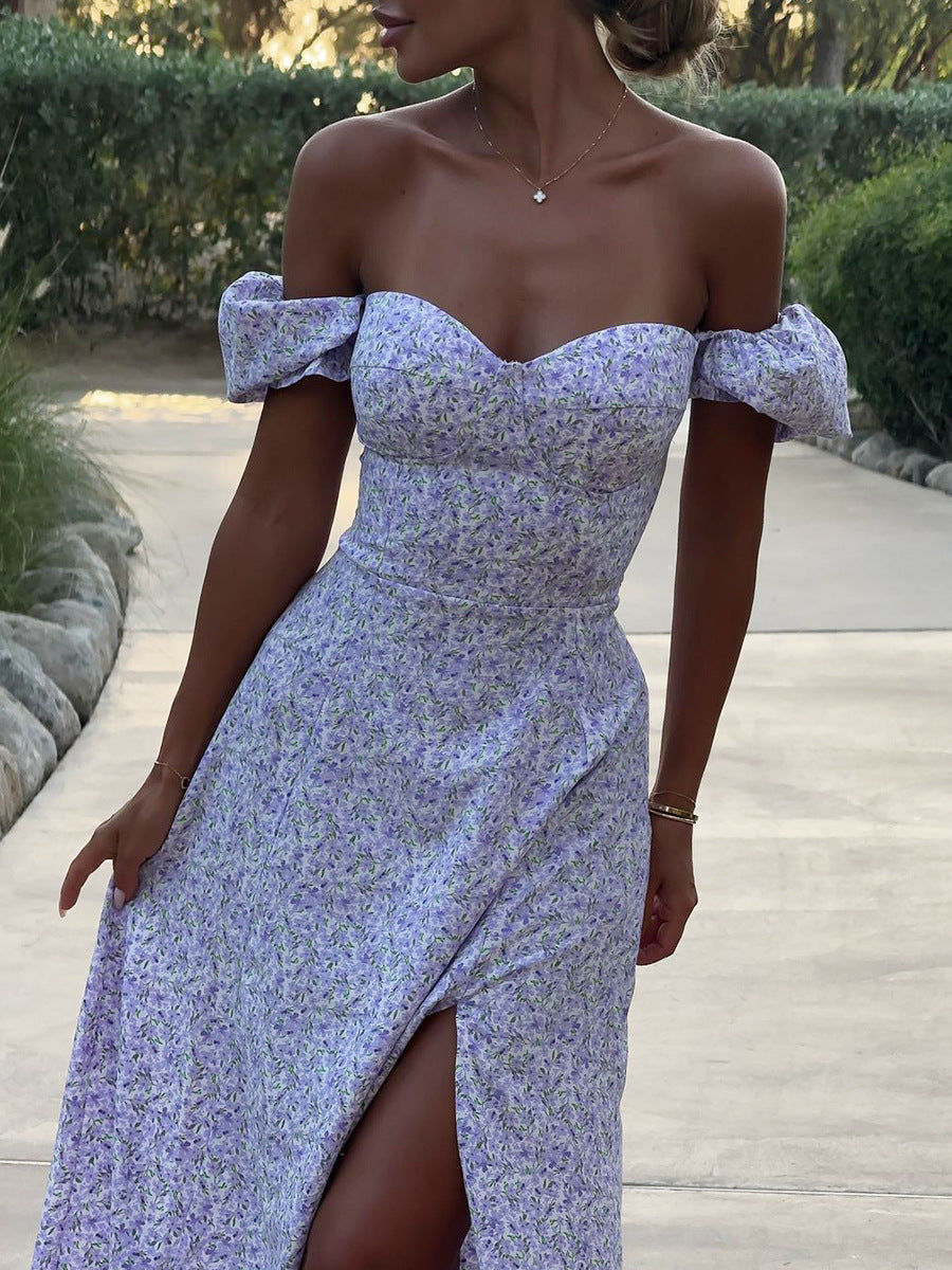 Floral Long Dress With Slits And Slim Fit