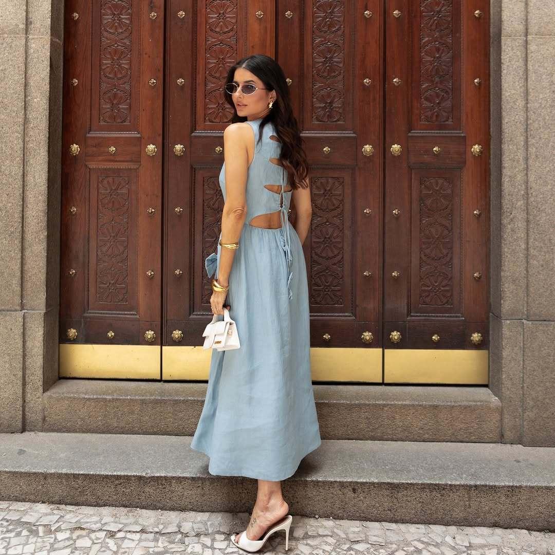 Sleeveless Bow Tie High Waist Maxi Dress
