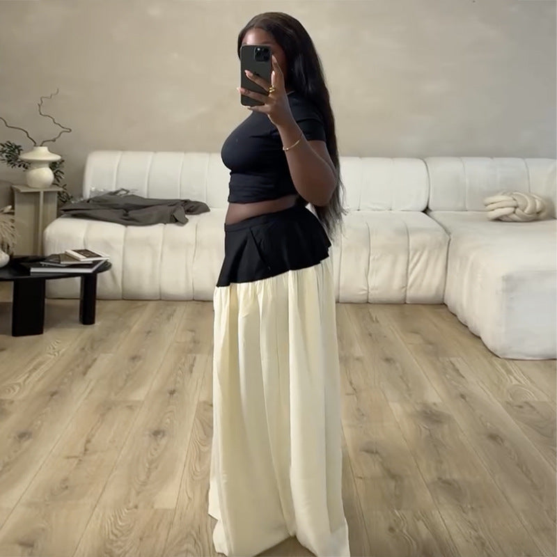 High-waisted contrasting wide-leg pants suit