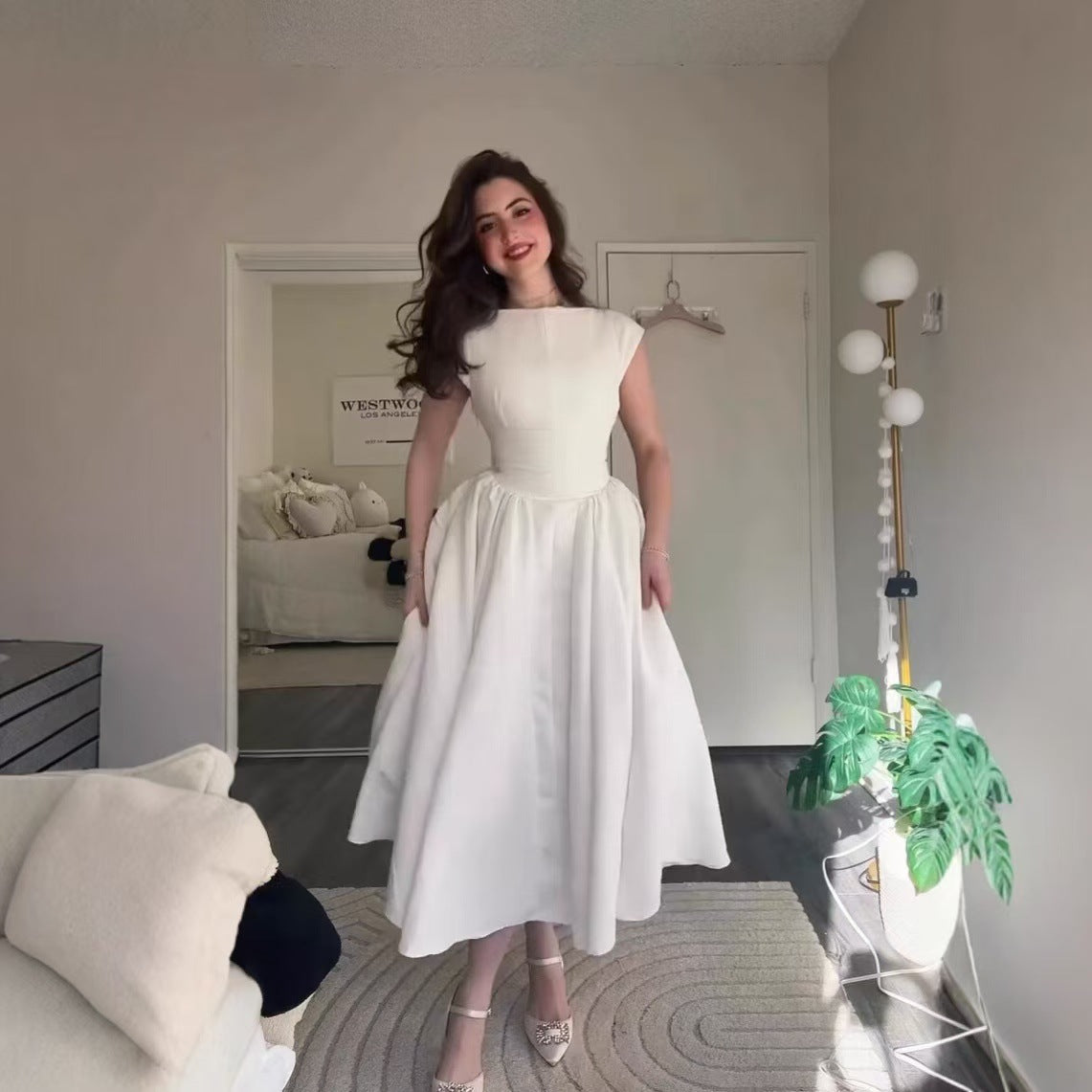 Elegant Backless Waist Midi Dress