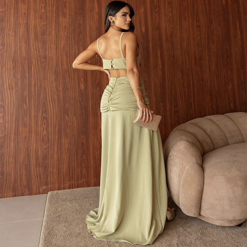 Plunging Neck Ruched Bridesmaid Dress