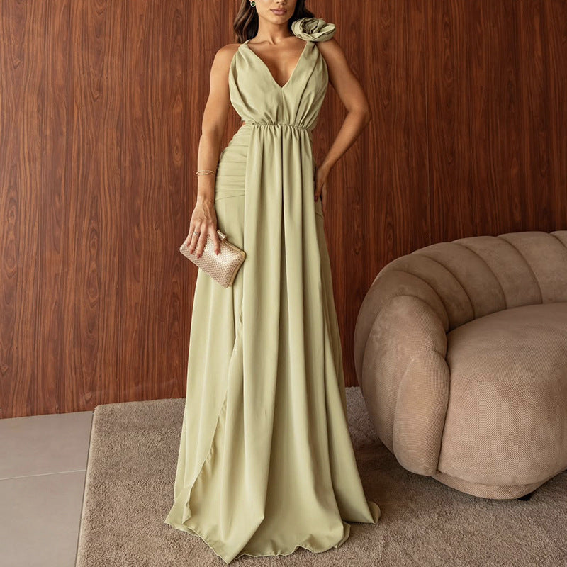 Plunging Neck Ruched Bridesmaid Dress