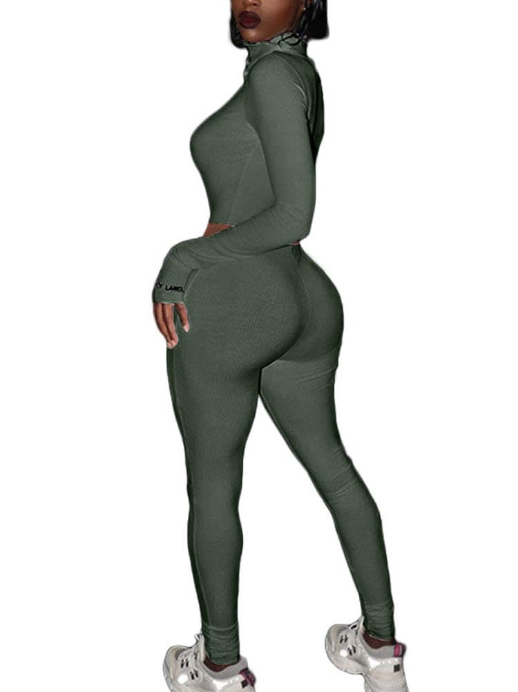 Two Piece Zip Up Tops & Bodycon Long Pants
