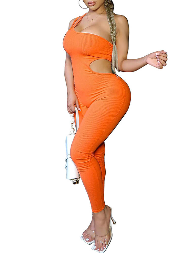 One Shoulder Cutout Bodycon Jumpsuits