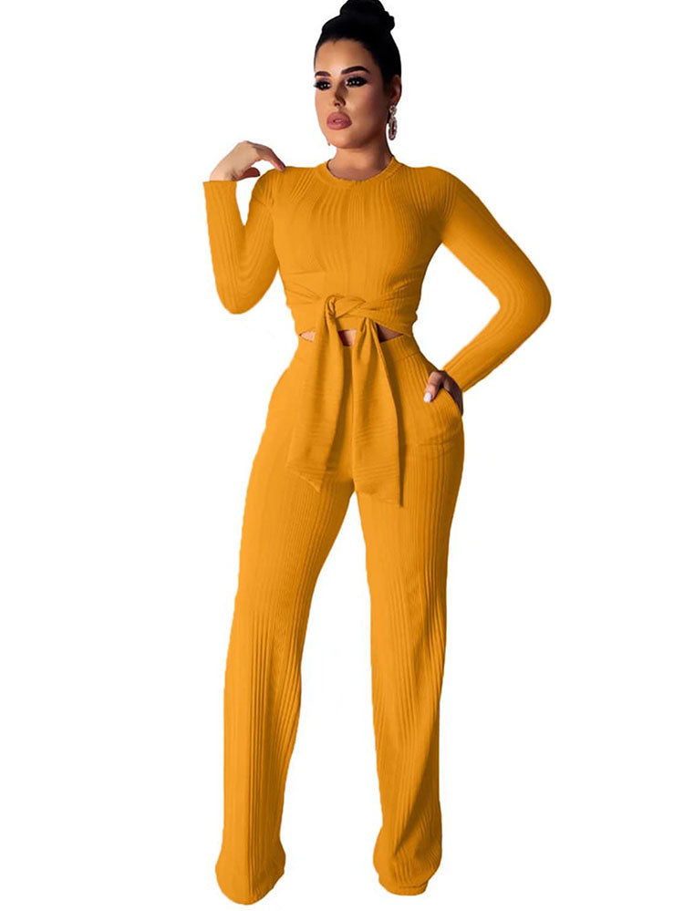 Two Piece Tie Up Top & Long Pants