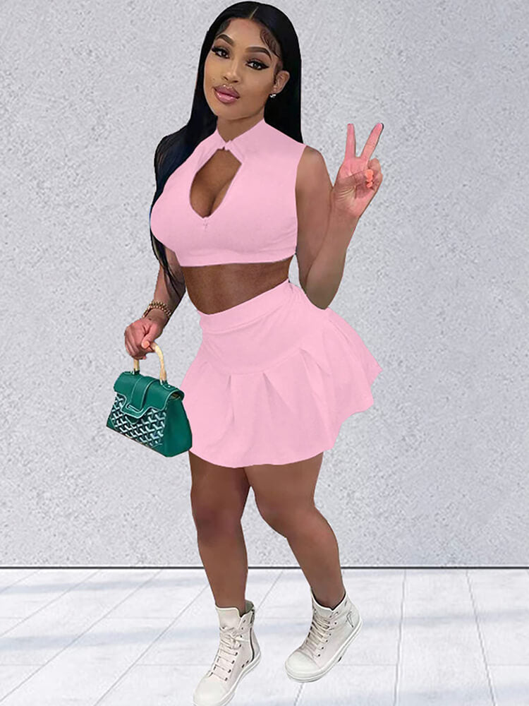 Cut Out Tank Crop Top & Pleated Skirt