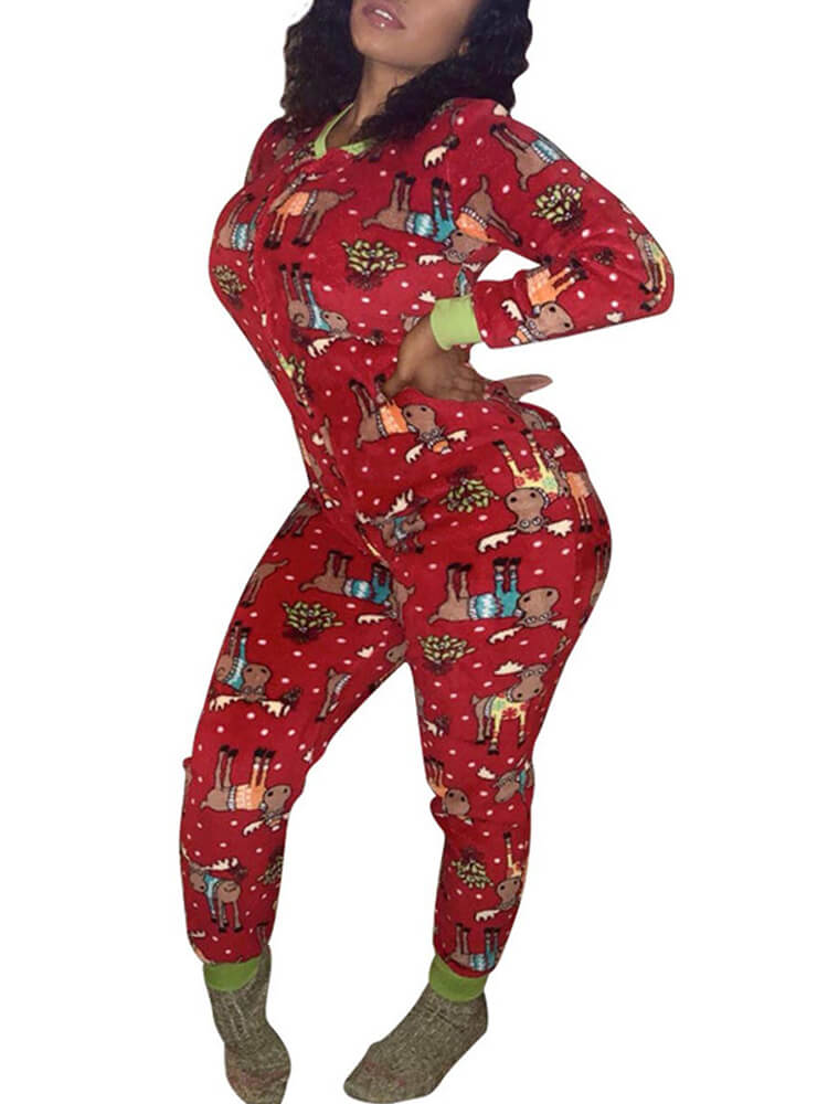 Long Sleeve Printed Zipper Jumpsuits