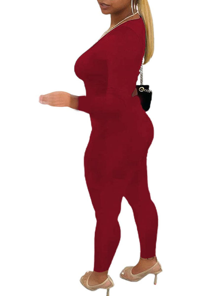 Long Sleeve Bodycon Hollow Out Jumpsuits