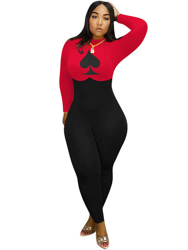 Long Sleeve Color Block Long Pants Jumpsuits