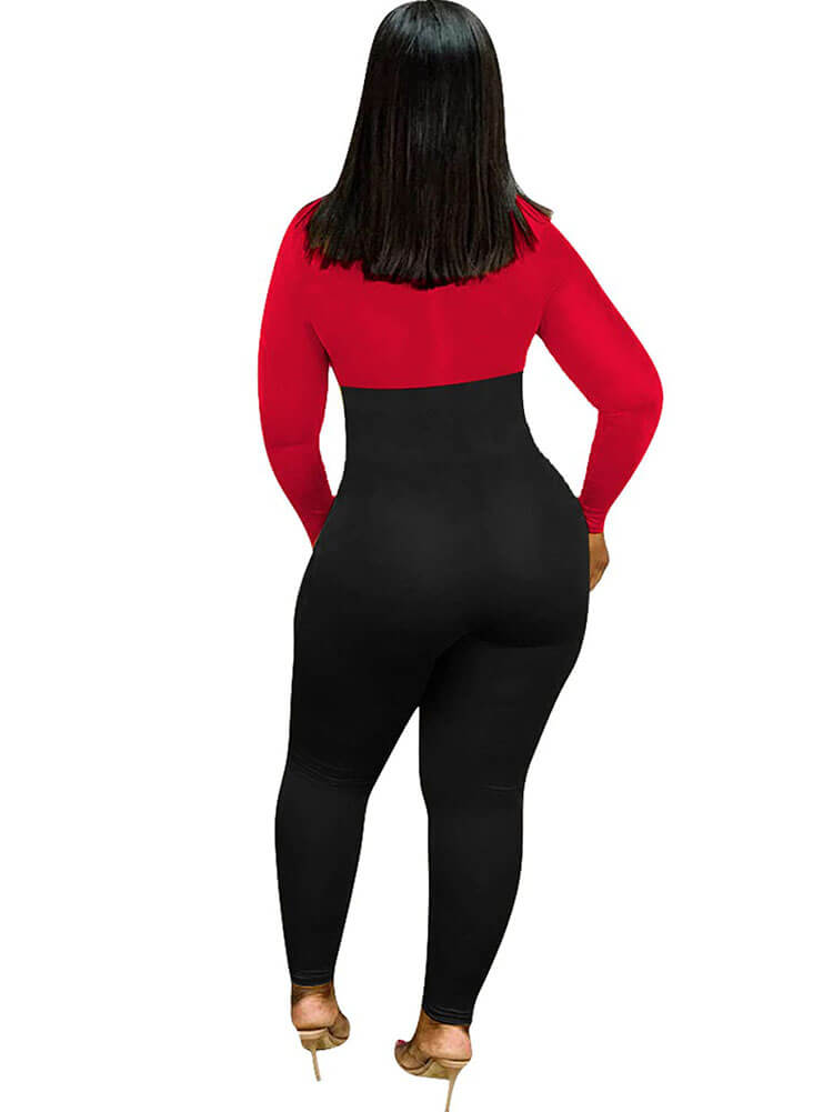 Long Sleeve Color Block Long Pants Jumpsuits