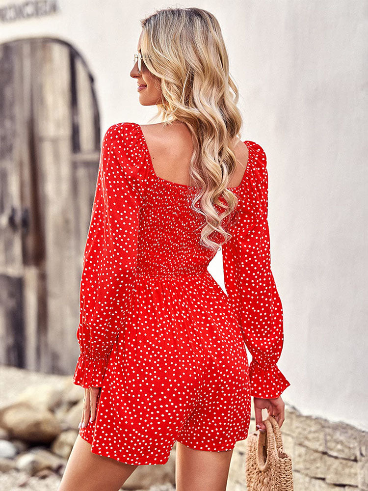 Long Ruffle Sleeve Ruched Drawstring Square Neck Jumpsuit