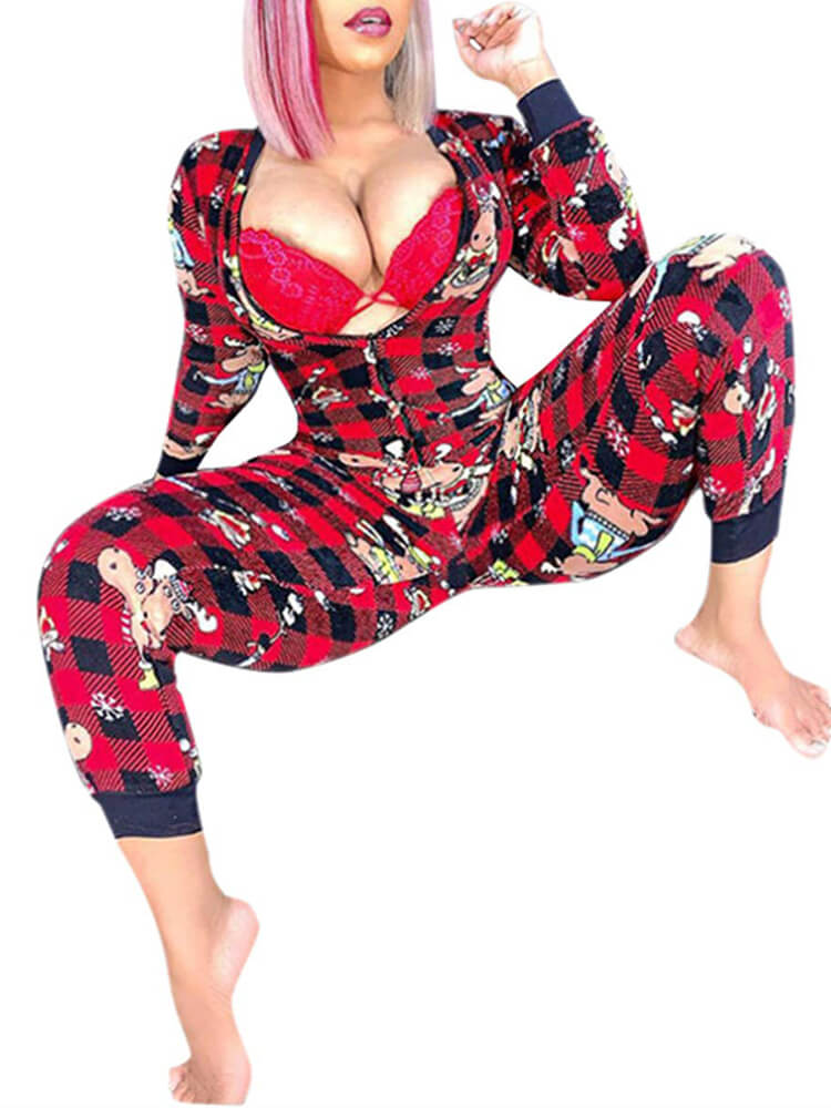 Long Sleeve Printed Zipper Jumpsuits