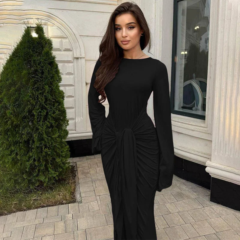 Ruched Long-Sleeve Maxi Dress