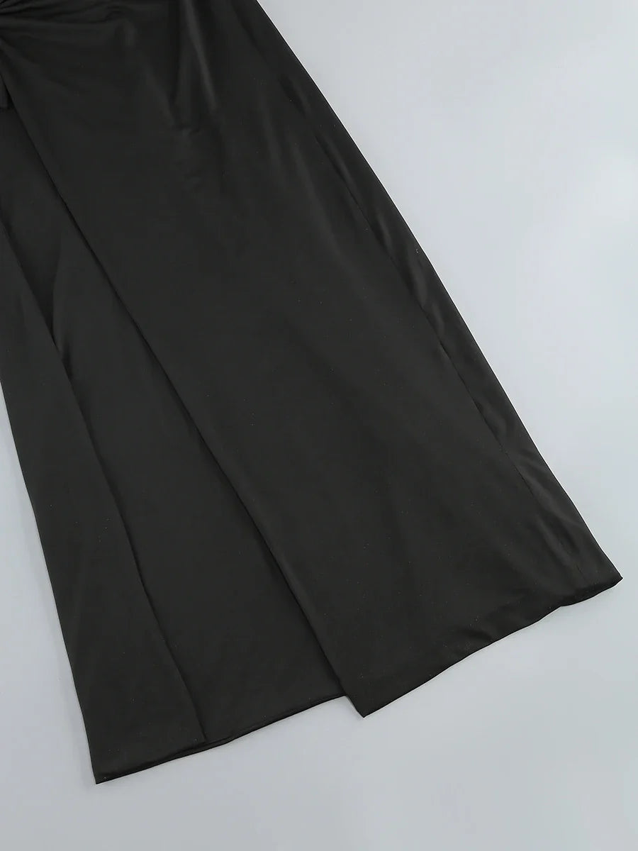 Cut-Out Black Long Sleeve High-Slit Gown